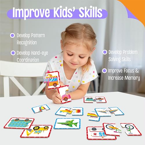 48 Vehicle Matching Puzzles, Self-Correcting Puzzle Match Game Educational Learning Activities for Toddlers, Preschool, Transportation-Themed Learning Games Toys for 3 Years Old - style: Vehicle-B