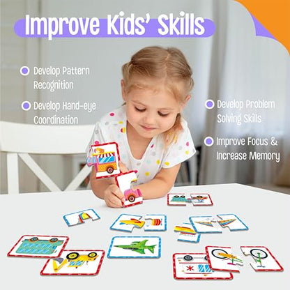 48 Vehicle Matching Puzzles, Self-Correcting Puzzle Match Game Educational Learning Activities for Toddlers, Preschool, Transportation-Themed Learning Games Toys for 3 Years Old - style: Vehicle-B
