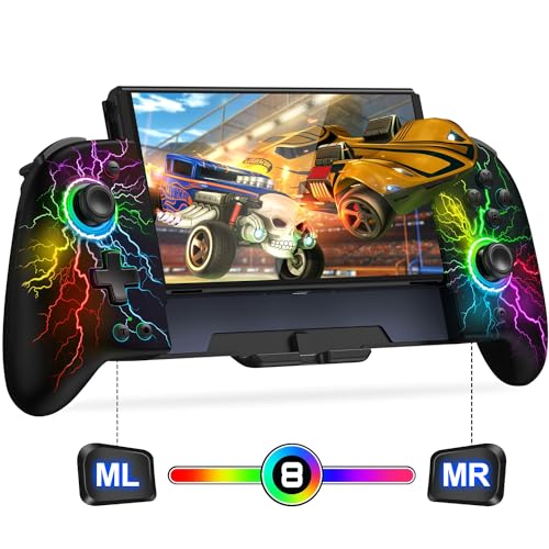 Gammeefy Switch Controller – Hall Effect Joysticks & Enhanced Grip – One Piece Switch Joypad Replacement Switch Pro Controller with 8-Color RGB Lighting, Turbo, Macros - Lightning, 6.2"/7" - color: Lightning, size: 6.2"/7"
