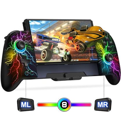 Gammeefy Switch Controller – Hall Effect Joysticks & Enhanced Grip – One Piece Switch Joypad Replacement Switch Pro Controller with 8-Color RGB Lighting, Turbo, Macros - Lightning, 6.2"/7" - color: Lightning, size: 6.2"/7"