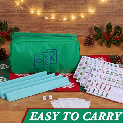 Soulchen Mini American Mahjong Tile Set Include 160 0.8 Inch Mahjong Tiles 2 Dice 4 Wooden Rulers 1 Accessory Bag 4 Beginner Rule Cards (Christmas) - style: Christmas