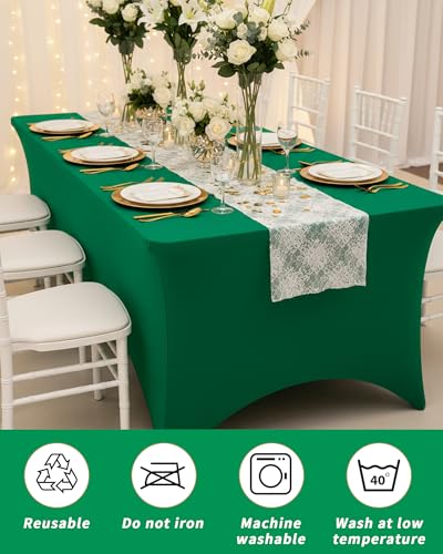 Fixwal Green Stretch Table Cloth Rectangle 2 Pack 6Ft, Spandex Fitted Table Covers Washable for Party, Trade Show, Banquet, Wedding, Buffet - color: Green, size: 6 Ft
