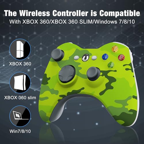 Wireless Controller for Xbox 360,Gamepad for Xbox 360 & Slim Console,Green | 2.4GHZ Game Joystick,Double Vibration,No Audio Jack