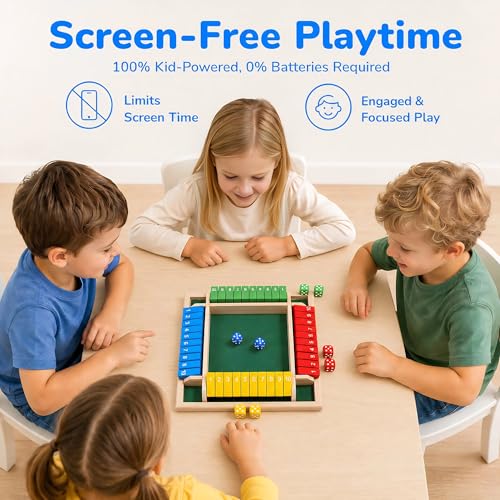 Shut The Box Math Board Game Wooden Dice Toy for 1-4 Players Kids Adults | Montessori STEM Education, Fine Motor Skills, Hand Eye Coordination, Preschool Development, Family Night, Camping Activity