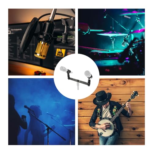 Stereo Array Spacing Microphone Mount with Ruled Markings - Holds 2 Mics - X-Y and ORTF Mic T-Bar Bracket, Fits 3/8" and 5/8" Mic Stands with Included Adapter (MIC-BAR-CLIP-MARK)