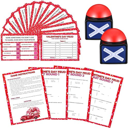 Syhood Valentine's Day Friendly Feud Game with 2 Answer Buzzers, Galentines Family Trivia Quiz Game Night, Fun Party Activities for Adults, Office, Classroom, Large Group and Team Building - style: Valentine's Day