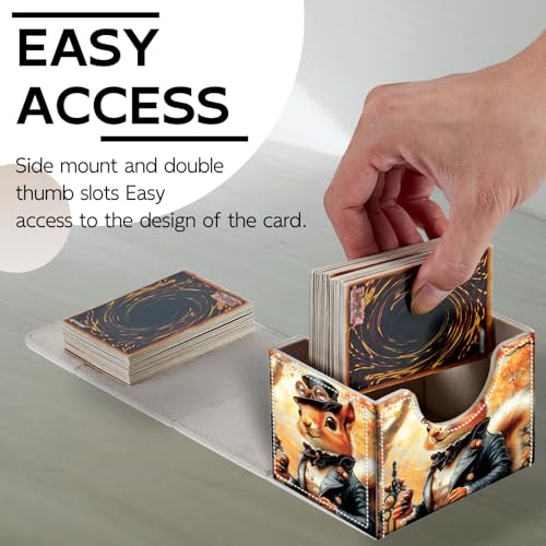 Trading Card Storage Box, Holds 100+ for MTG Cards, Premium PU Leather with Magnetic Closure, Fall Foliage Steampunk Squirrel Durable Deck Box for Magic the Gathering, Trading Card Games - color: Fall Foliage Steampunk Squirrel