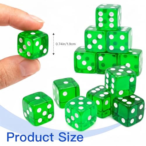 12 Piece 19 mm Casino Style Dice Set, Acrylic Translucent D6 Dice with Square Rounded Edge,Green for Craps, Table Games, Board Games, RPG, MTG, DND(Green) - color: Green