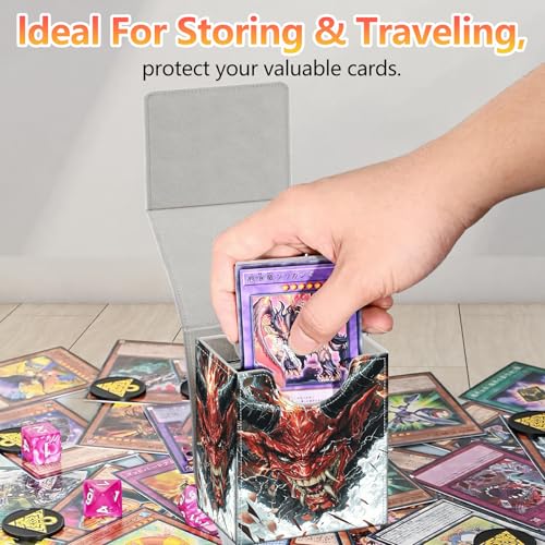 Card Deck Box, Card Storage Box Fits 100+ Single Sleeved Cards, Large Capacity PU Leather Card Storage Box with Strong Magnet for Magic Commander TCG/CCG, Fierce Red Demon - color: Fierce Red Demon