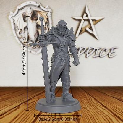 AUSPDICE Medieval Knight 28mm Unpainted Fantasy Miniature with Sword AS238 | Armored Knight Figure with Greatsword and Closed Helmet for Dungeons and Dragons,TTRPGs Fantasy Campaigns and Dungeon Masters