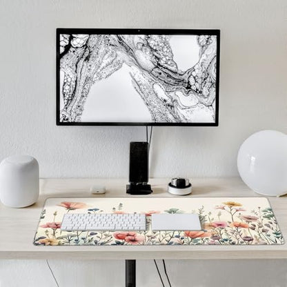 Mouse Pad, Watercolor Floral Design, XXL Gaming Desk Mat 35.4 x 15.7 Inches, Non-Slip Rubber Base, Pink and Blue - color: Floral