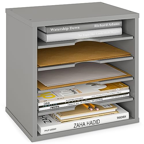 Ballucci 5-Tier File Organizer for Desk, Wooden Mail Sorter, Office Desk Organization, Paper Storage Organizers, Folder Holder for Desk, Letter Trays & Stacking Supports, Gray - color: Gray