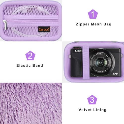 Canboc Carrying Case for PowerShot G7 X Mark III/ G7X Mark II Digital 4K Vlogging Camera, SX740 SX730 Camera Bag, Zipper Mesh Pocket fits USB Cable, Batteries, Purple - color: Purple