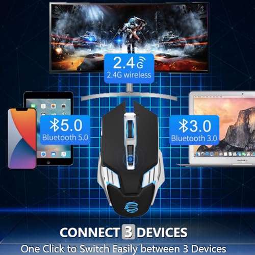 Bluetooth Gaming Mouse, RGB Rechargeable USB Wireless Mouse, Quiet Click, LED Backlit, Ergonomic, with Side Button, 6 Button, DPI Adjustable, Computer Mice for Laptop PC MacBook Chromebook - Black - color: Black