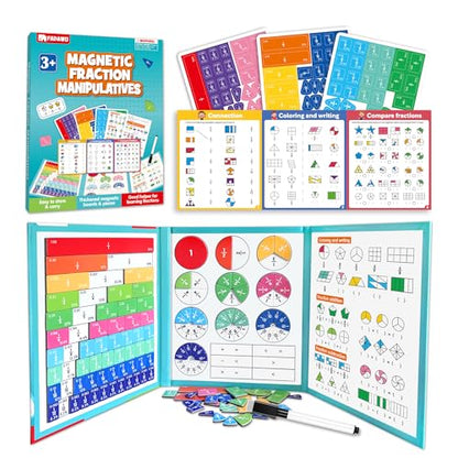 Magnetic Fraction Educational Puzzle, Magnetic Fraction Demonstration Book with Fraction Tiles & Circles, Montessori Fraction Manipulatives for Elementary School, Maths Learning Toys for Kids - color: Turquoise (8.86 X 7.09 In)