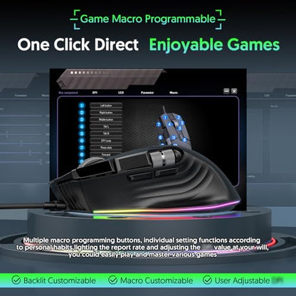 RGB Gaming Mouse, Ergonomic Wired Mouse with 7 Lighting Modes and 11 Programmable Buttons, Adjustable DPI 1200 to 12400, for PC Gaming and Competitive Play