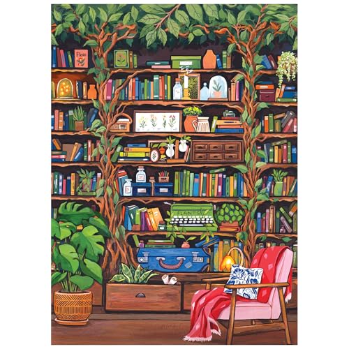 RoseArt Hobby Haven Bookshelf 1000 Piece Jigsaw Puzzle | 19.25" x 26.625" Finished Size, Fully Interlocking Pieces, Bonus Poster Included, Made in USA - style: Bookshelf