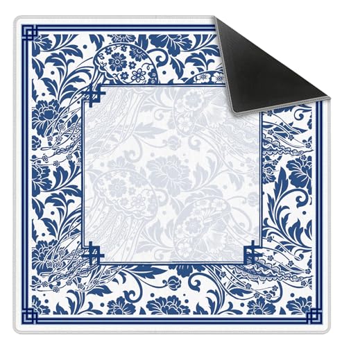 Blue Chinoiserie Mahjong Mat 31.5" x 31.5", Vintage Blue Floral Non-Slip Noise Reduction Mahjong Table Cover Accessories and Supplies for Dominoes Poker Card Board and Tile Games Gifts - color: Blue Chinoiserie Mahjong Mat