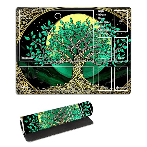 for MTG Playmat with Zones Storage Bag,for TCG Playmat and Playing Card Mat for Magic Board Games, Celtic Tree of Life Non Slip Stitched Edges Game Mat, Rollable Foldable Card Play mats - color: Celtic Tree of Life, size: With Zone 17.32''x13.78''