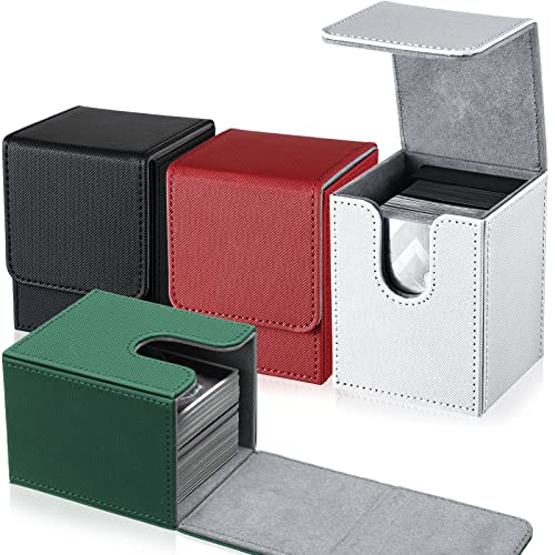 Yookeer 4 Pieces Leather Deck Card Boxes Cards Deck Game Box for Collectible Playing Card Box Compatible with MTG Commander(Black, White, Red, Green,Vertical) - color: Black, White, Red, Green, style: Vertical