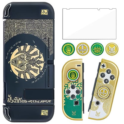 BRHE Protect Case for Nintendo Switch Dockable PC Protective Cover with Comfortable TPU Joy-Con Grip Case,4 Thumb Stick Caps and Tempered Glass Screen Protector(Zelda Tear of The Kingdom)