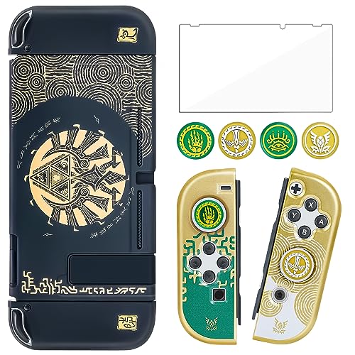 BRHE Protect Case for Nintendo Switch Dockable PC Protective Cover with Comfortable TPU Joy-Con Grip Case,4 Thumb Stick Caps and Tempered Glass Screen Protector(Zelda Tear of The Kingdom)