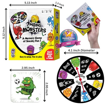 Hiding Monsters Award Winning Memory Games for Kids Ages 4-8. Spinner Wheel | Award-winning memory game with a spinner wheel. Easy to learn, high replay, fun for kids and families. Matching game - style: Hiding Monsters