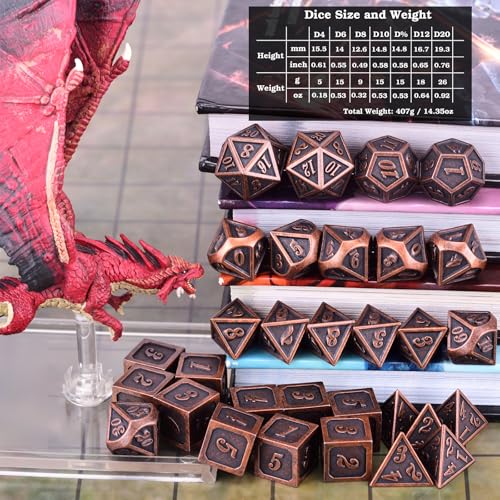 Extended Metal Dice RPG Set | 31 Piece Polyhedral Dice for DND5E Tabletop Role Playing Adventure Games (Copper) - color: Copper