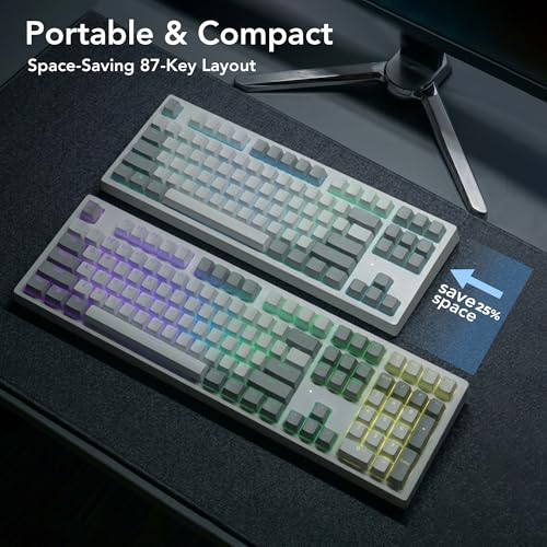 TECWARE Phantom+ Elite 87 Key RGB Mechanical Gaming Keyboard | 3-Mode Wireless Bluetooth 5.0, 2.4GHz & USB-C Wired | Hot-Swappable 5-Pin | Double-Shot PBT Keycaps | Wraith Brown Switch - White - color: Brown Switch, size: Phantom+ Elite 87 | White