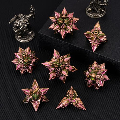 DND Dice Set Metal,Polyhedral D&D Metallic Heterotypic D and D Dice with Cracks for Dungeons and Dragons RPG TTRPG 7-Die Set with Gift (Heterotypic, Heterotypic-Rose Red) - color: Heterotypic-rose Red, style: Heterotypic