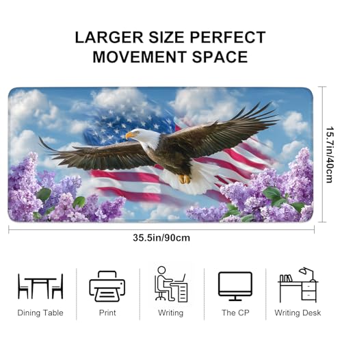 Mouse Pad, Large Anti-Slip with Stitched Edges Desk Mat Desktop Laptop Computer Desk Keyboard Mat,Table Protector Blotter Mat (Flowers and Eagles, 35.4" x 15.7") - color: Flowers and Eagles, size: 35.4" x 15.7"