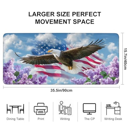 Mouse Pad, Large Anti-Slip with Stitched Edges Desk Mat Desktop Laptop Computer Desk Keyboard Mat,Table Protector Blotter Mat (Flowers and Eagles, 35.4" x 15.7") - color: Flowers and Eagles, size: 35.4" x 15.7"