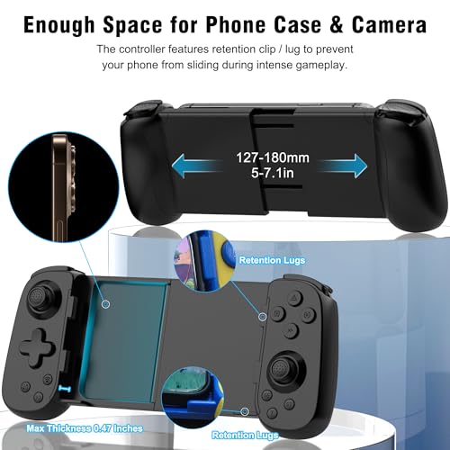 Joso Wireless Phone Controller for iPhone/Android, Mobile Game Controller with Hall Joystick Suitable for Xbox Cloud Gaming, PS Remote Play, Steam Link, Call of Duty & More - Black - color: Black | D6
