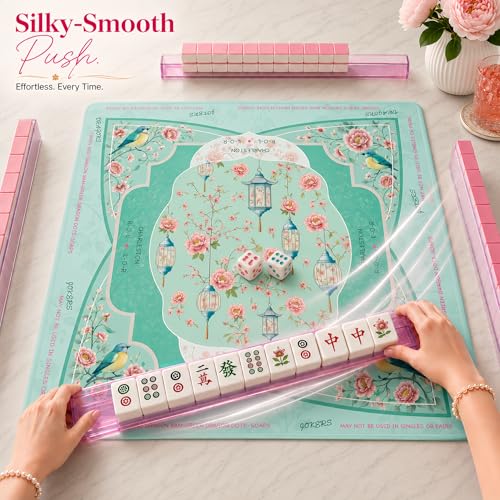 Mahjong Mat 31.5x31.5 Inch, Non-Slip Rubber 3mm American Mahjong Mat with Rules, Lantern Hand-Painted Look Noise Reducing Game Neoprene Mat for Table (Floral Lantern) - color: Floral Lantern