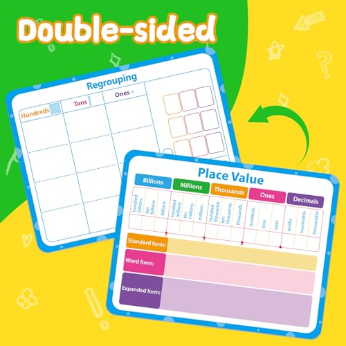 12 Pack Double Sided Value Chart Dry Erase Board,12" x 9" Multiplication Flash Cards,Math Manipulatives Small White Board for Kids,Math Games Chart for Preschool Learning,Homeschool Essentials - style: Place Value