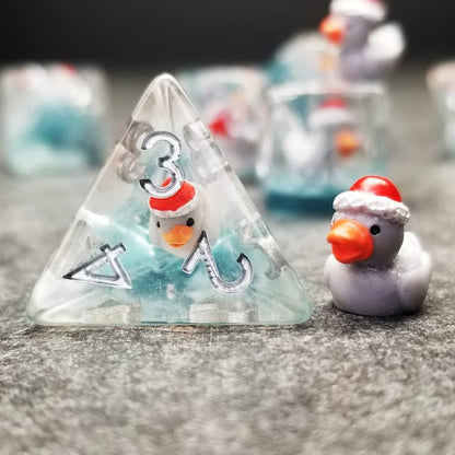 Sage's Portal Animal Familiars Resin DND Dice Set Polyhedral Dice Set for Dungeons and Dragons RPG Pathfinder Tabletop TTRPG (Festivus Duck) - color: Festivus Duck, style: Dice Set Only