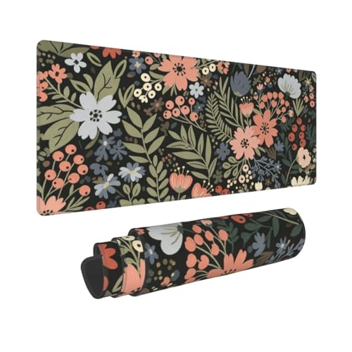 Large Gaming Mouse Pad Desk Mat, Vintage Flowers Plant Extended Keyboard Mouse Pad Mousepad with Non-Slip Base and Stitched Edge Mouse Mat Desk Pad Mouse Pads for Desk Home Office, 31.5 x 11.8 - color: Vintage Flowers Plant
