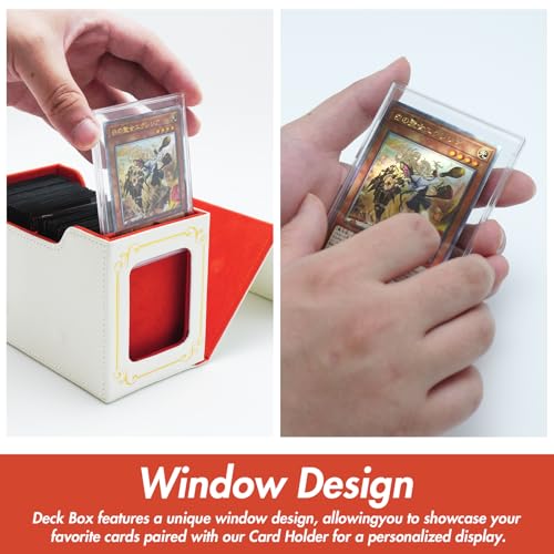 STORY OF WHITE Laser Card Deck Box | YGO MTG Organizer Holds 220+ Double Sleeved Card Storage Trading Games Leather Display Windows with magnetic cardholder - color: White gold