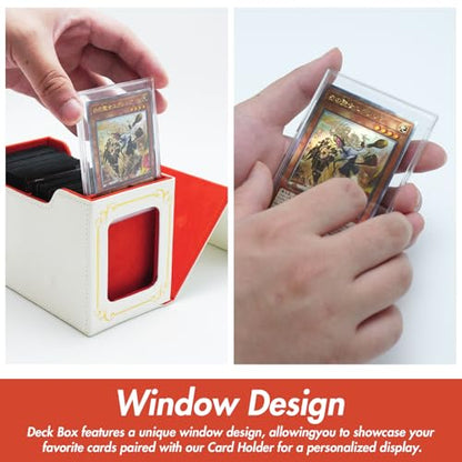 STORY OF WHITE Laser Card Deck Box | YGO MTG Organizer Holds 220+ Double Sleeved Card Storage Trading Games Leather Display Windows with magnetic cardholder - color: White gold