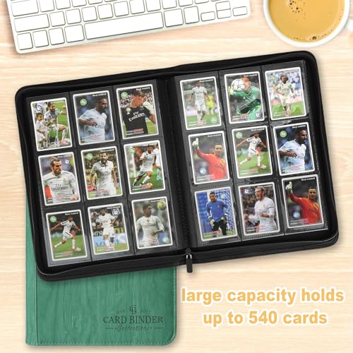 9 Pocket Card Binder, Premium Zip Trading Card Binder, 540 Double Sided Pocket PU Collection Binder, Collector Album, Card Folder for MTG, TCG, Sports Cards - color: Wood grain green