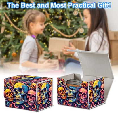 Skulls Deck Box for MTG Commander | Holds 100+ Double-Sleeved Cards | Strong Magnetic TCG Card Case for Collectible Games - color: Skulls