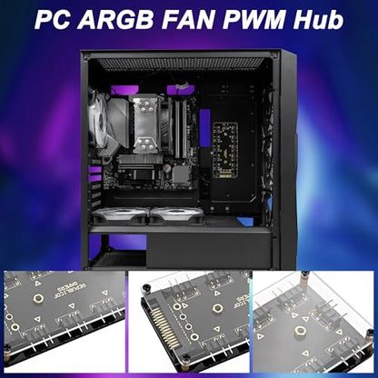 MEIRIYFA 5V 3핀 ARGB 스플리터 허브, 1~10방향 LED 팬 허브 컨트롤러, 50CM 연장 코드/SATA 전원 연장 케이블 어댑터 포함, PC ARGB 팬 쿨러용