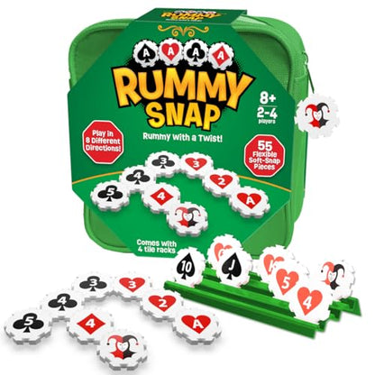 Rummy Strategy Game for Adults, Family, and Kids, Includes Full Size Snap Tiles, Racks, and Storage Travel Bag, Fun for Ages 8+, 2-4 Players