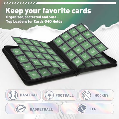 16 Pocket Toploader Binder,Holds 640 TopLoaders (16Dark Green) | Top Loader Binder for 3" x 4"Rigid Cards,Sleeves Card Collection Binder,20 Double Sided Pages with Trading & Sports Holder - color: 16Dark Green