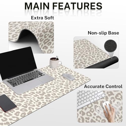 Arttown Keyboard Mouse Pad Set, 4 in 1 Desk Mat Set Leopard Animal | Skin Khaki Large Mousepad+Keyboard Wrist Rest+Mouse Wrist Rest+Coaster Ergonomic Design for Home Office Computer - color: Light Khaki Leopard
