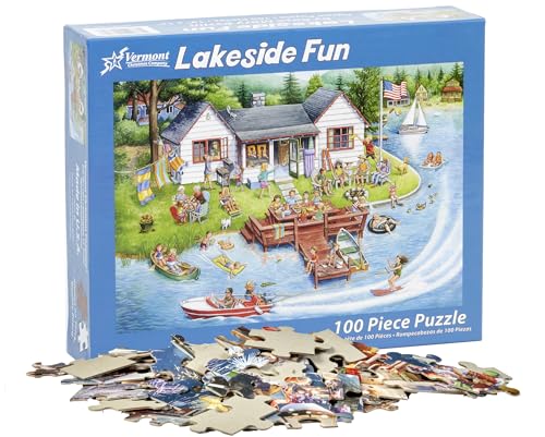 Vermont Christmas Company Lakeside Fun Jigsaw Puzzles for Kids - 100 Piece Interlocking Puzzle for Kids and Seniors - Large, Thick, Durable Puzzles Made with Precision Cutting (19" x 13")