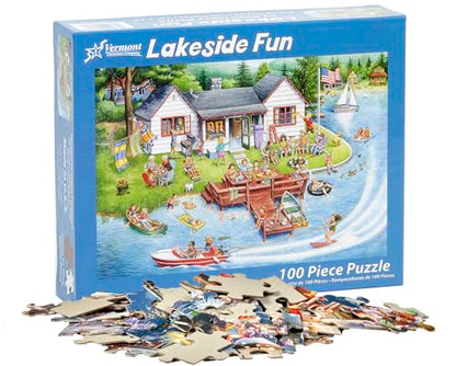 Vermont Christmas Company Lakeside Fun Jigsaw Puzzles for Kids - 100 Piece Interlocking Puzzle for Kids and Seniors - Large, Thick, Durable Puzzles Made with Precision Cutting (19" x 13")