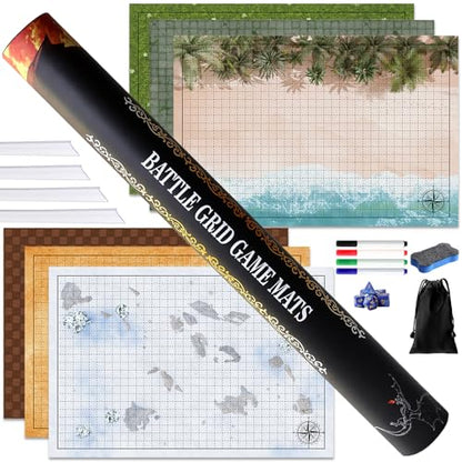 Dungeons and Dragons Starter Set - Ultimate DND Battle map Bundle with 6 terrains 24” x 36" Game Grid Mat, Dry Erase Markers, dice & More for Epic DND Adventures | DND maps, DND Battle mat