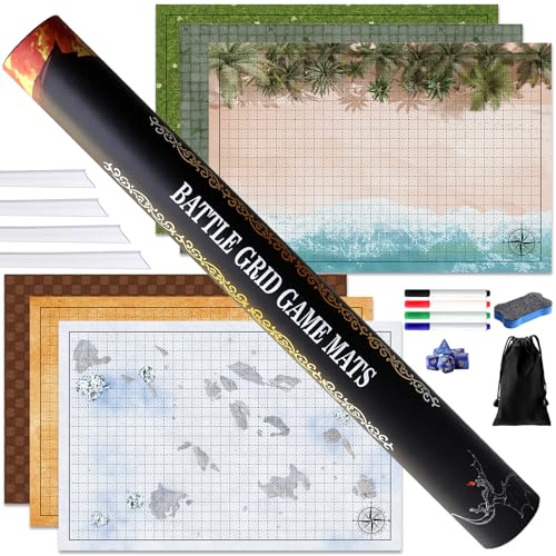 Dungeons and Dragons Starter Set - Ultimate DND Battle map Bundle with 6 terrains 24” x 36" Game Grid Mat, Dry Erase Markers, dice & More for Epic DND Adventures | DND maps, DND Battle mat