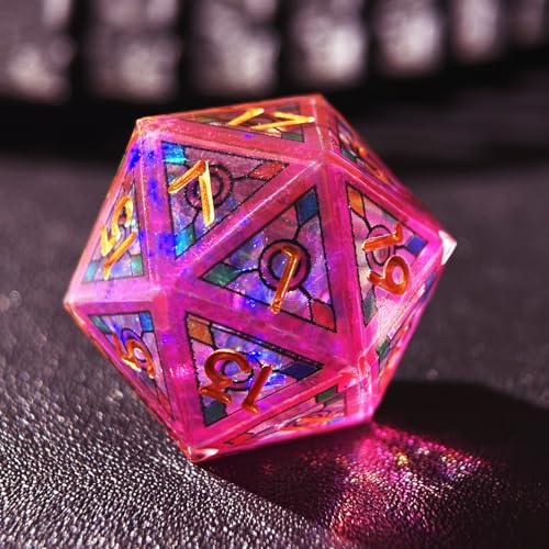 HAOMEJA Double Layered Resin Dice Set 7pcs/ Stained Glass Effect & Gold Numbers/Sharp Edged Polyhedral Dice/Apply to D&D/DND/Role Playing Game/RPG/Party Gift (Purple Sky) - color: 1 Purple Sky